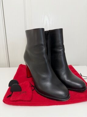 Christian Louboutin Black Leather Ankle Boots with Red Soles